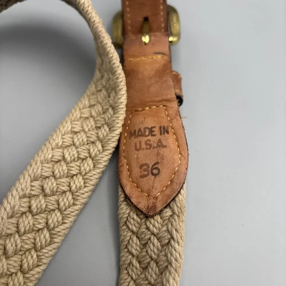 Vintage Zep-Pro Sport Belt 36 Woven Rope Leather Brass Buckle Made USA